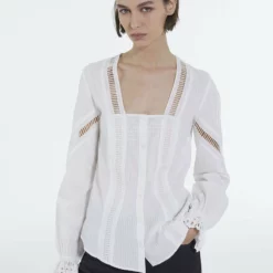 The Kooples MANCHES LONGUES BRODÉ - Camicetta - Off White, Donna