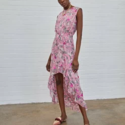 The Kooples Donna ROBE LONGUE SANS MANCHE COL V DANS LE DOSEN IMPRIME - Vestito Elegante - Pink