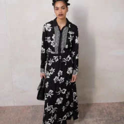 The Kooples Donna ROBE LONGUE MANCHE LONGUE IMPRIME - Abito A Camicia - Black White