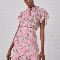 The Kooples Donna MANCHES COURTES LACEEN FLOWERS ROSE - Tunica - Pink