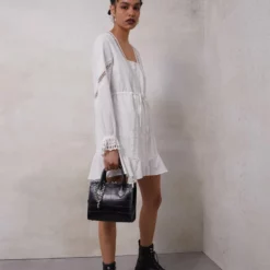 The Kooples MEDIUM BAG MING CROCO - Borsa A Mano - Black, Donna