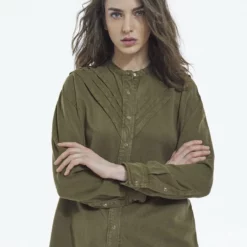 The Kooples Donna COL ROND À DÉTAILS DE VOLANTS - Camicetta - Olive Kaki