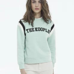 The Kooples Donna À BANDES CONTRASTÉES ET LOGO - Felpa - Blue Grey
