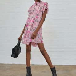 The Kooples ROBE LONGUE MANCHES COURTES LACEEN FLOWERS - Vestito Elegante - Pink, Donna