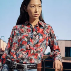 The Kooples CHEMISE DROITE A MANCHES LONGUESEN IMPRIME - Camicia - Red, Donna