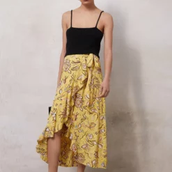 The Kooples ROBE LONGUE SIRENE FRONCEE SUR LE COTE EN VINTAGE FLOWERS - Gonna A Campana - Yellow, Donna