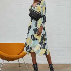 The Kooples ROBE LONGUE MANCHES LONGUESEN HIBISCUS - Vestito Estivo - Green, Donna