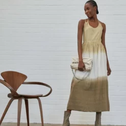 The Kooples ROBE LONGUE A BRETELLESEN DIP DYE - Vestito Estivo - Kaki, Donna